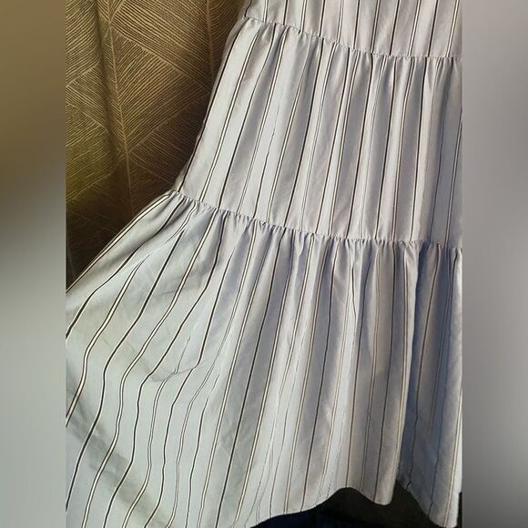 & OTHER STORIES Viscose Square Neck Midaxi Dress Blue Stripes Sz 4 Sleeveless - Picture 3 of 12